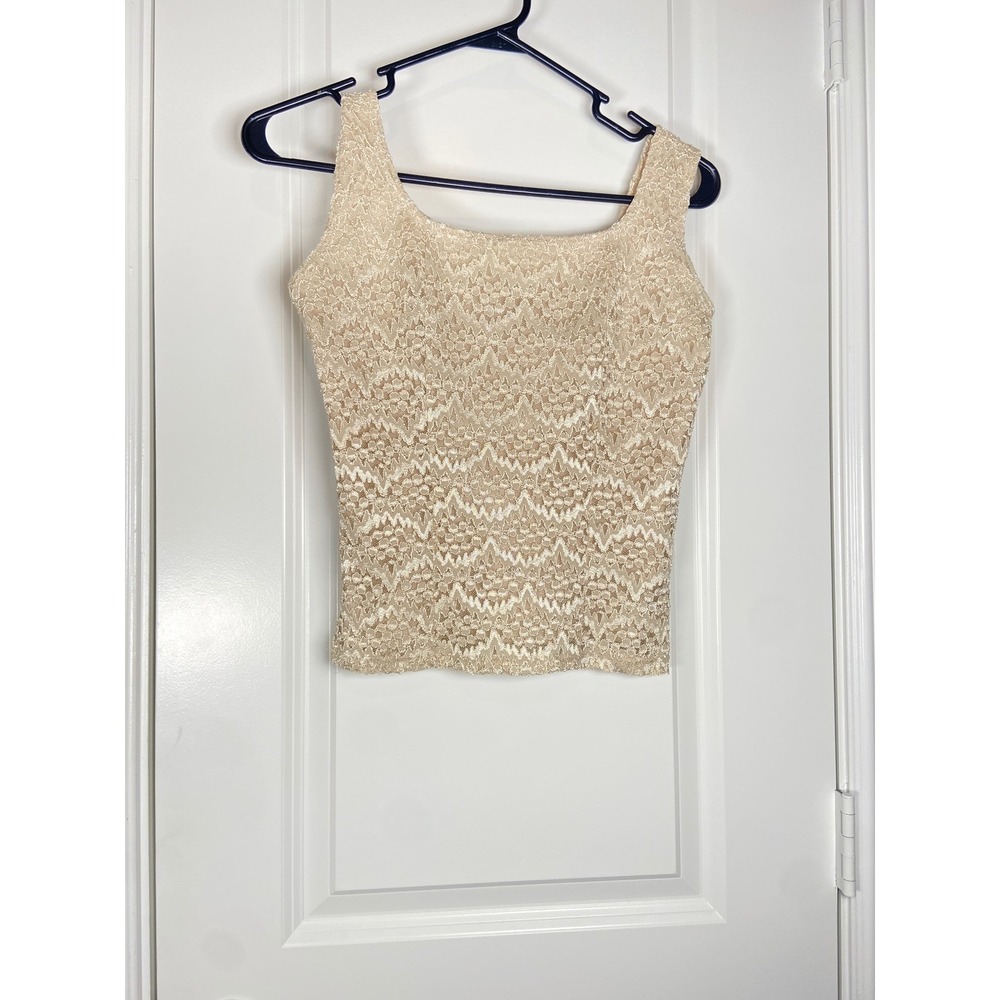 E.L.F. Designs textured 
Lace Tank Top Sleeveless Beige Party Cocktail Medium